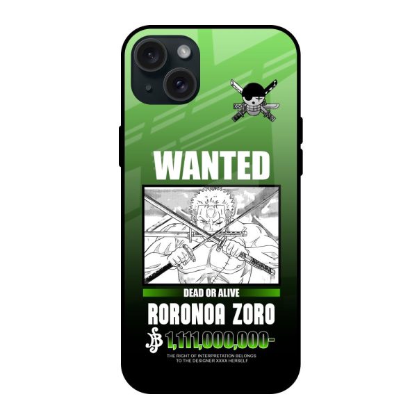 Zoro Wanted Glass Case for iPhone 15 Plus Discount